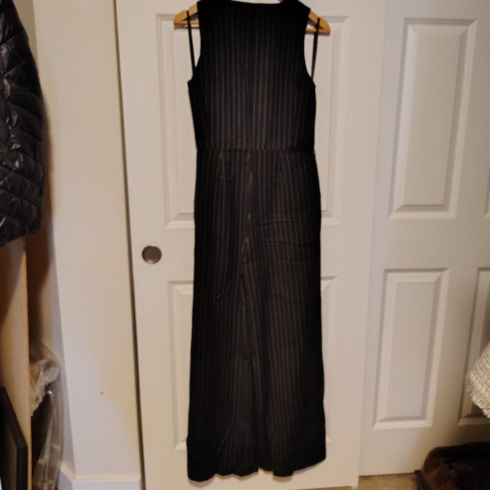 Ralph Lauren Black Pinstripe Pantsuit Sleeveless Flared Pant Belted Office Chic - Picture 3 of 9